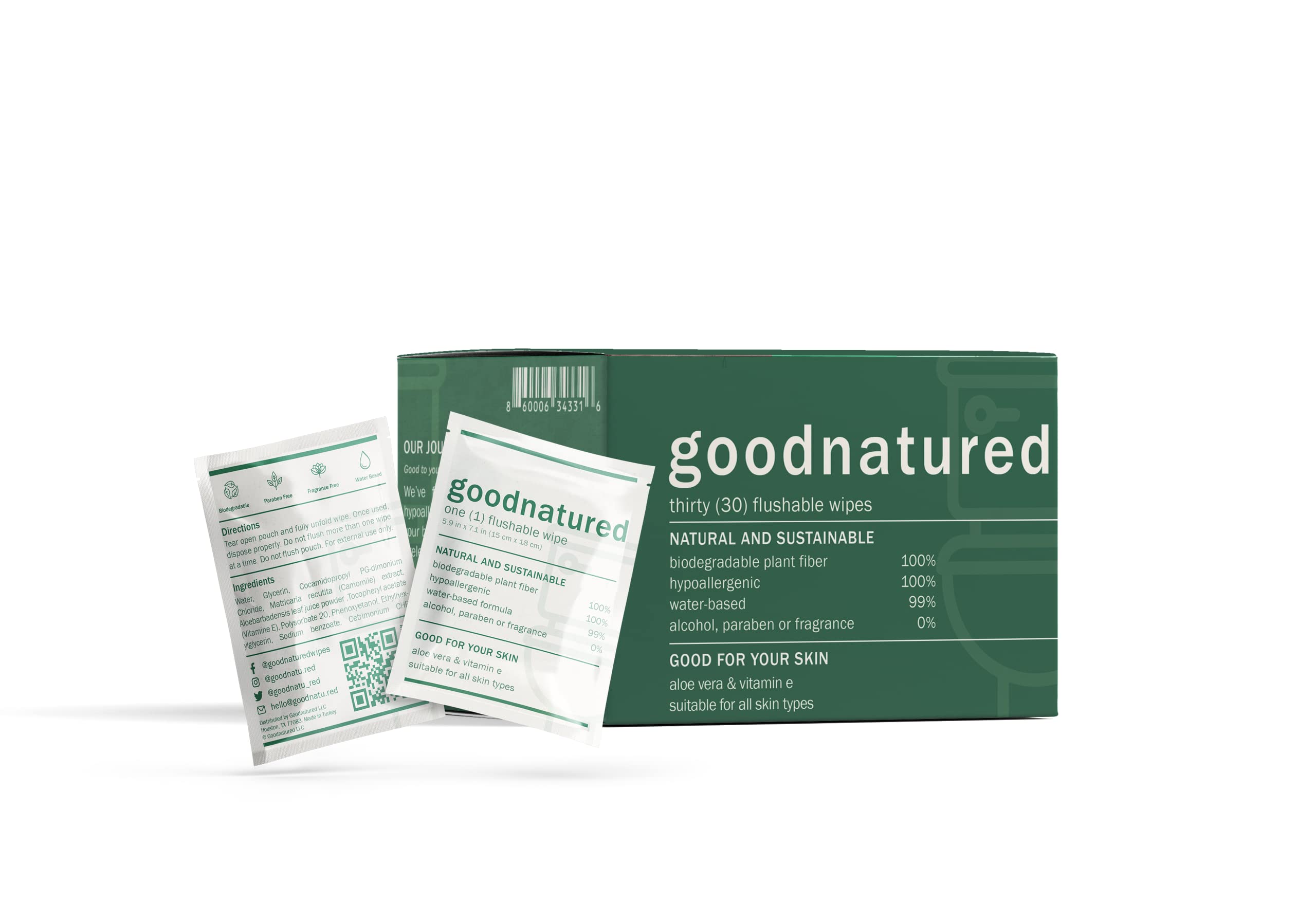 Goodnatured 30ct Flushable Wipes with Aloe Vera and Vitamin E